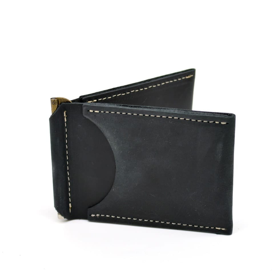 Шкіряний затискач для грошей чорний RAw-hold TARWA