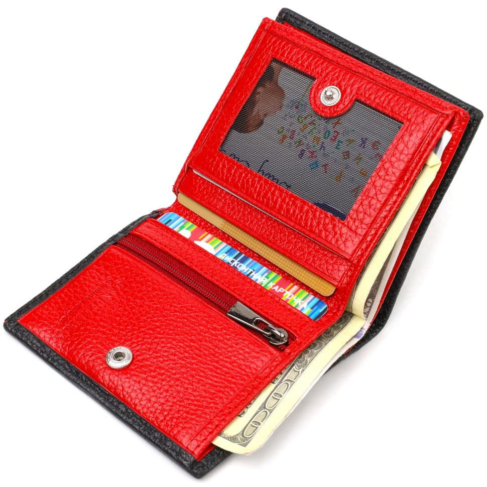 Цікаве портмоне для чоловіків у комбінації двох кольорів із натуральної зернистої шкіри CANPELLINI 21741 Чорне