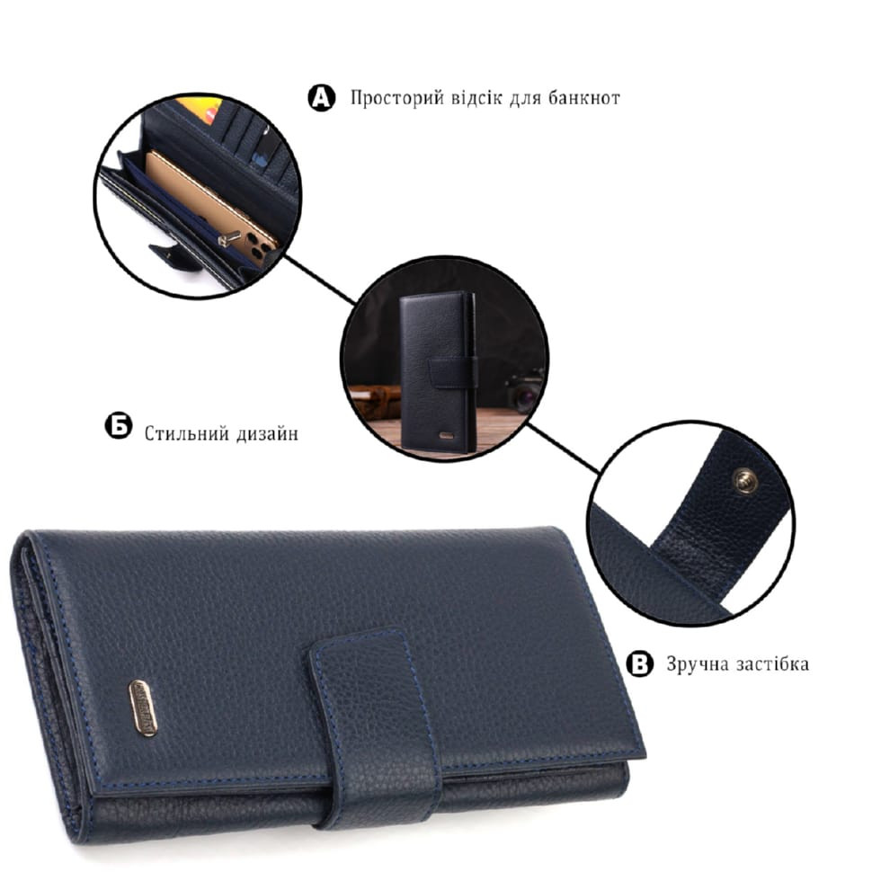 Вертикальне модне чоловіче портмоне з натуральної шкіри флотар CANPELLINI 21841 Синє