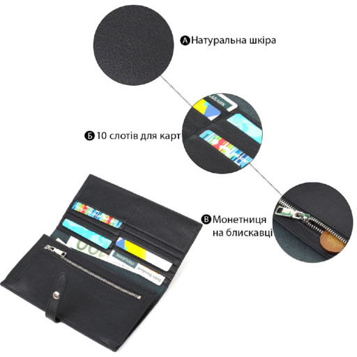 Жіночий тонкий гаманець з натуральної шкіри Tony Bellucci 22036 Чорний