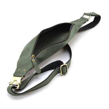 Leather banana bag horse leather green TARWA RE-455-3md