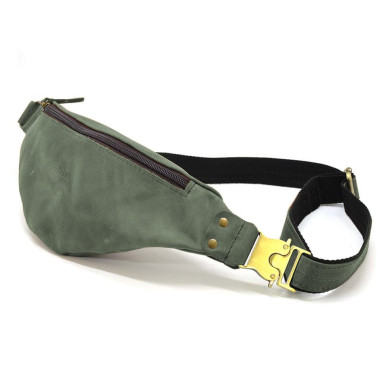 Leather banana bag horse leather green TARWA RE-455-3md