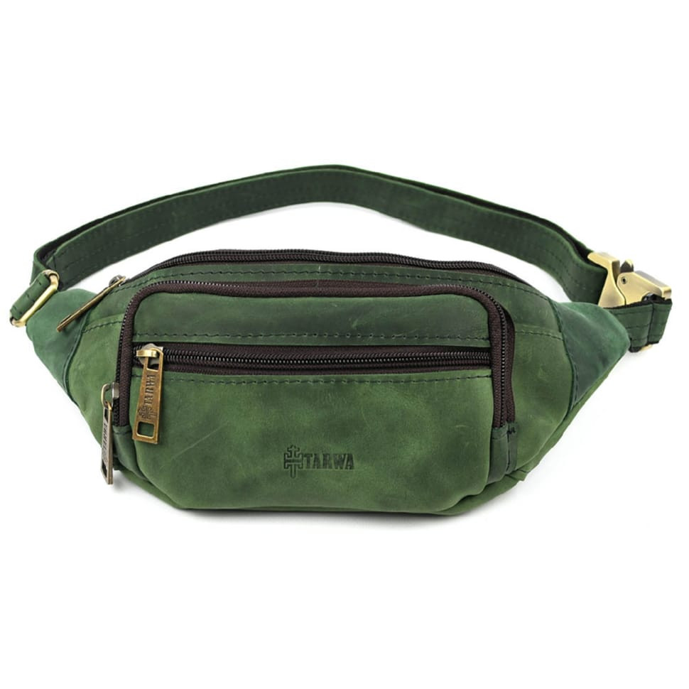 Leather fanny pack, green crazy horse waist bag TARWA RE-7218-3md