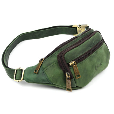 Leather fanny pack, green crazy horse waist bag TARWA RE-7218-3md