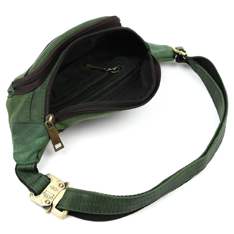 Leather fanny pack, green crazy horse waist bag TARWA RE-7218-3md