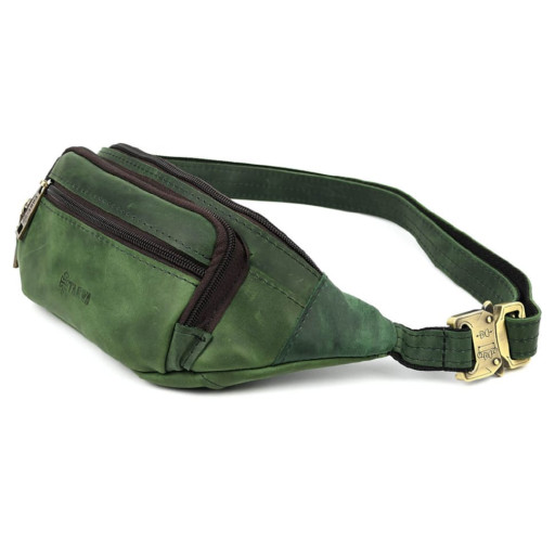 Бананка шкіряна, сумка напоясна зелена крейзі хорс TARWA RE-7218-3md