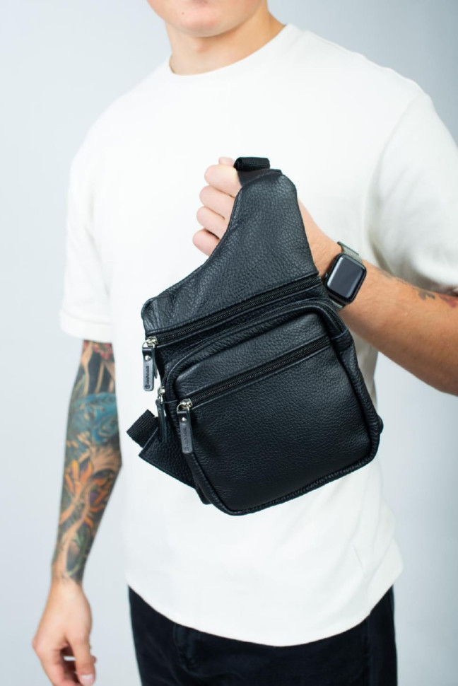 Genuine Leather Sling Bag, Men's Shoulder Bag SL017 (Black)