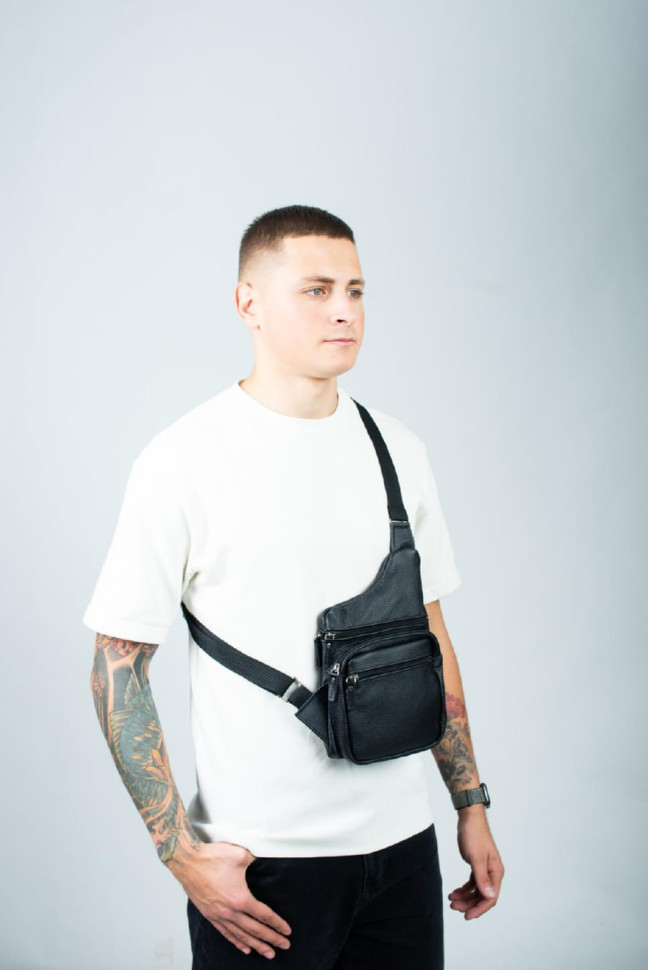 Genuine Leather Sling Bag, Men's Shoulder Bag SL017 (Black)