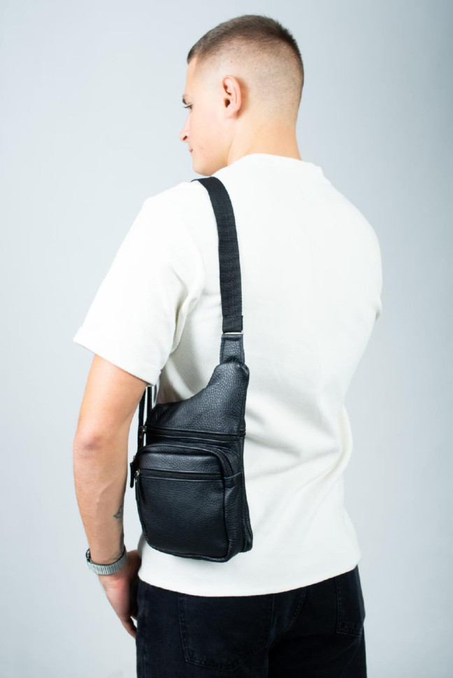Genuine Leather Sling Bag, Men's Shoulder Bag SL017 (Black)
