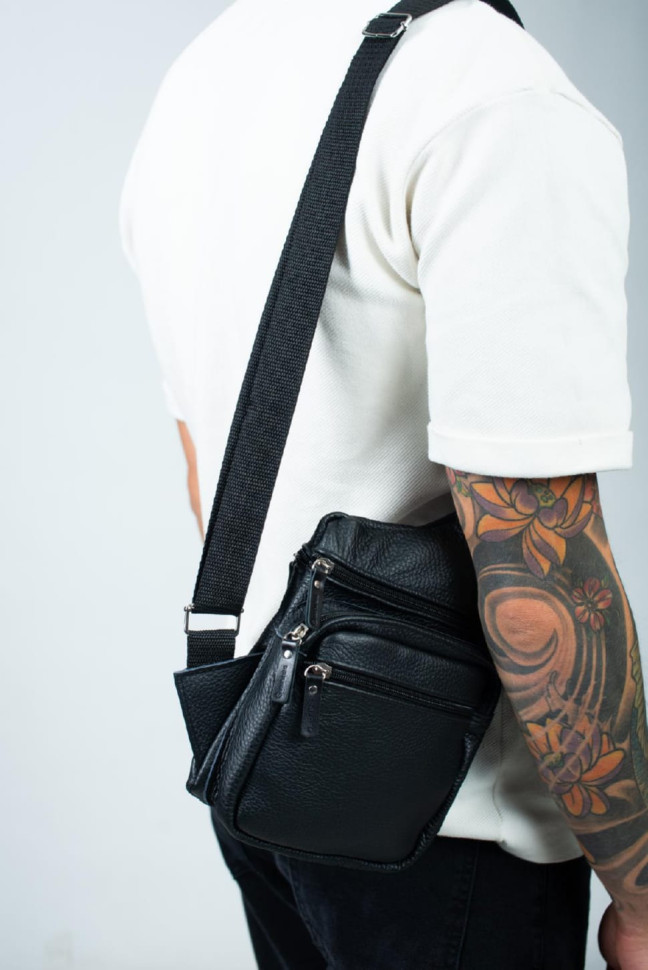 Genuine Leather Sling Bag, Men's Shoulder Bag SL017 (Black)