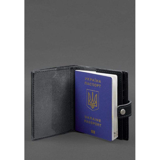 Шкіряна обкладинка-портмоне на паспорт з гербом України 25.0 Чорна