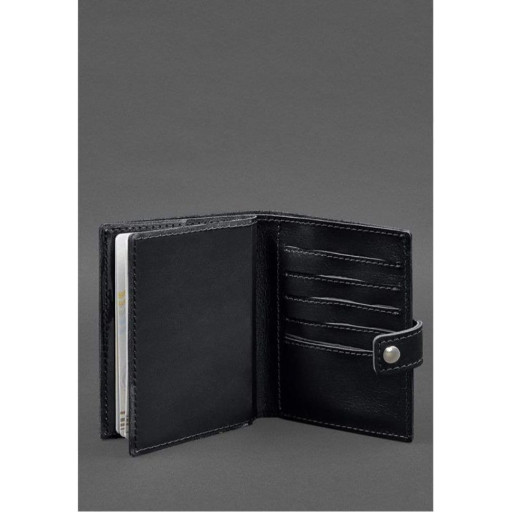 Шкіряна обкладинка-портмоне на паспорт з гербом України 25.0 Чорна