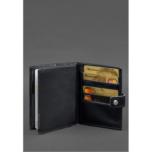 Шкіряна обкладинка-портмоне на паспорт з гербом України 25.0 Чорна