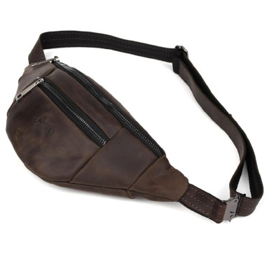 Leather banana bag with two compartments with front pocket TARWA RC-8040-3md brown