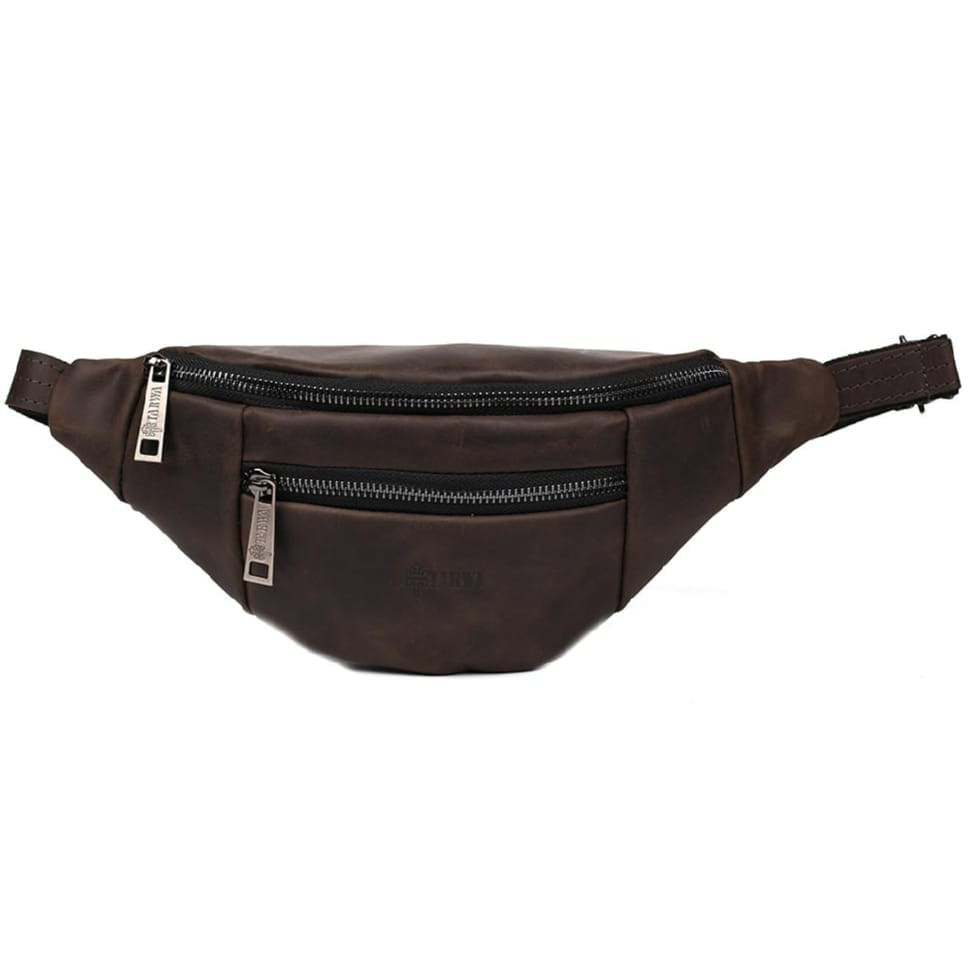 Leather banana bag with two compartments with front pocket TARWA RC-8040-3md brown