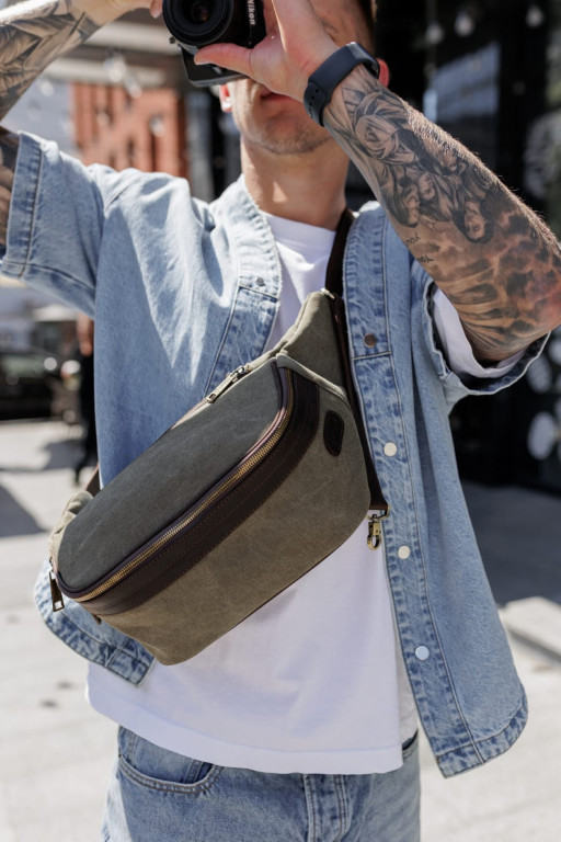 Сумка бананка для фотоапарата шкіра та канвас TARWA RCh-1313-4lx