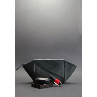 Women's leather cosmetic bag black Crazy Horse