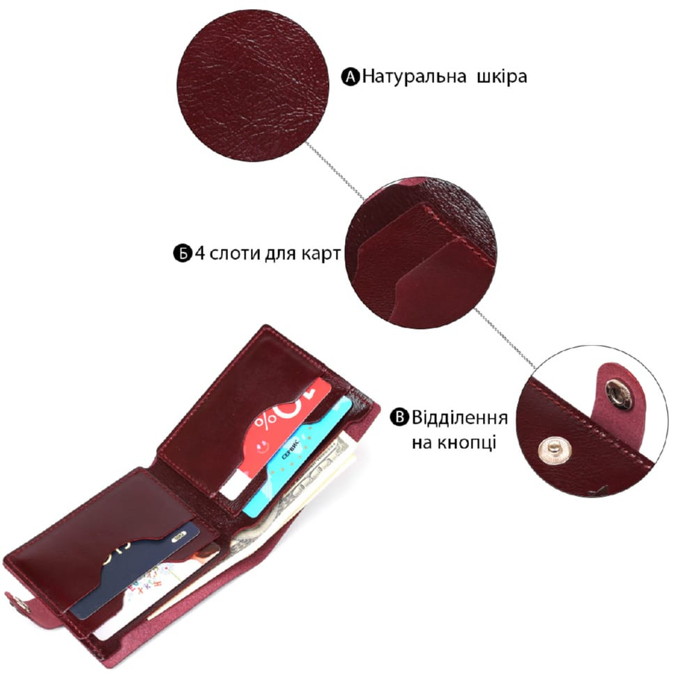 Жіноче глянсове шкіряне портмоне Shvigel 16463 Вишневий