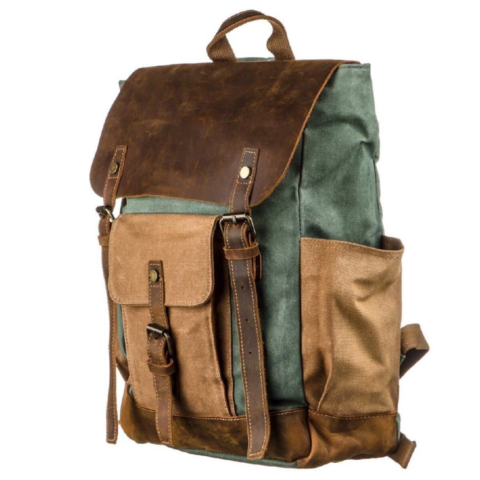 Рюкзак с боковыми карманами canvas Vintage 20112 Светло-серый