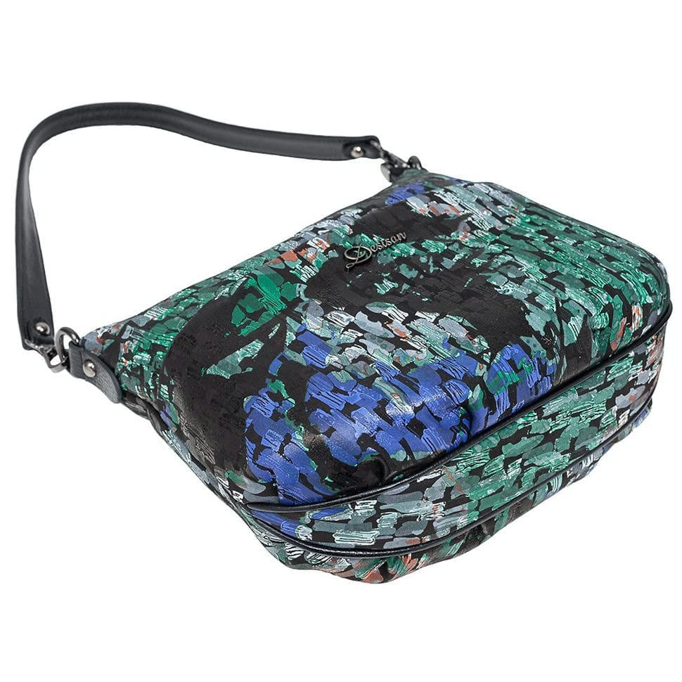 Сумка жіноча шкіра Desisan 3018-418 чорно-зелений квіти