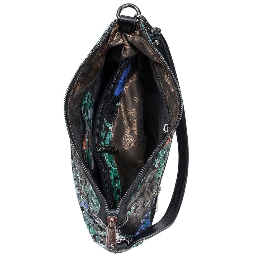 Сумка жіноча шкіра Desisan 3018-418 чорно-зелений квіти