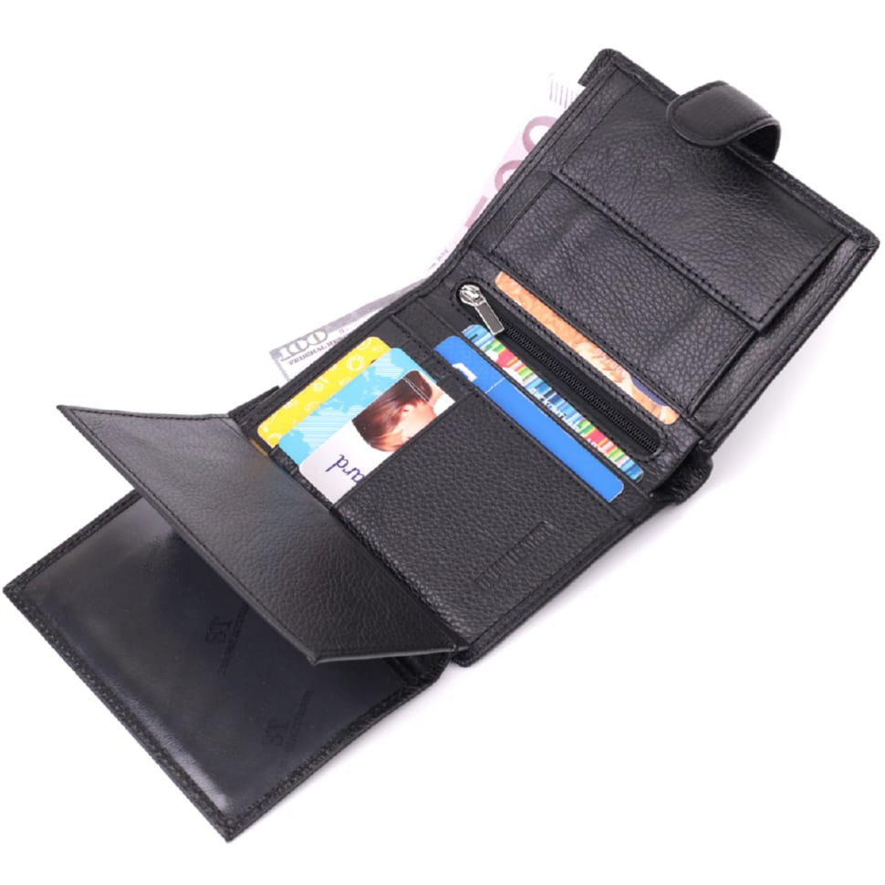 Солидный мужской бумажник вертикального формата из натуральной кожи ST Leather 22462 Черный