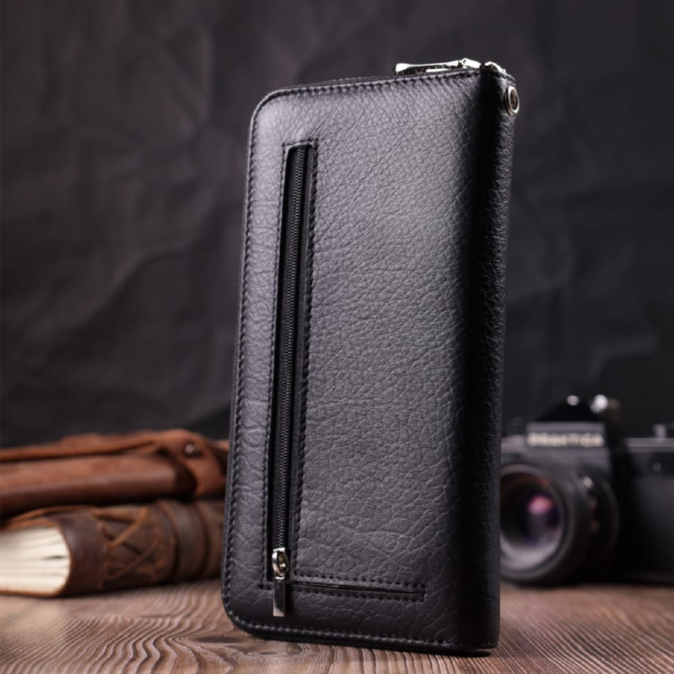 Кошелек-клатч универсальный на одно отделение из натуральной кожи ST Leather 22562 Черный