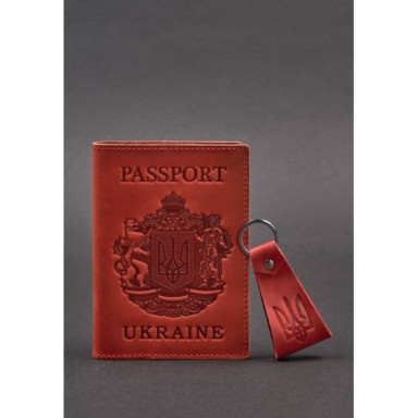 Gift set of leather accessories with Ukrainian symbols coral