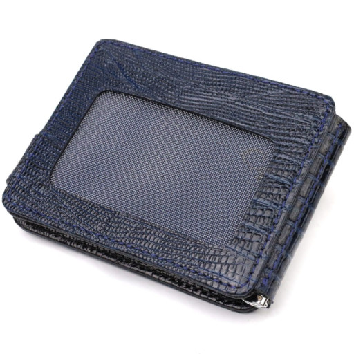 Фактурний чоловічий затискач для грошей із натуральної шкіри з тисненням CANPELLINI 21942 Синій