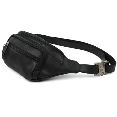 Leather fanny pack, waist bag black crazy horse TARWA RA-7218-3md