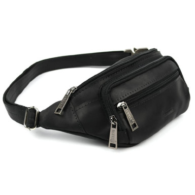 Leather fanny pack, waist bag black crazy horse TARWA RA-7218-3md