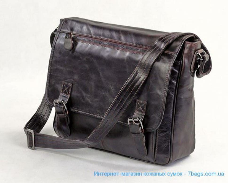 Містка шкіряна сумка через плече, темно-коричнева 7022
