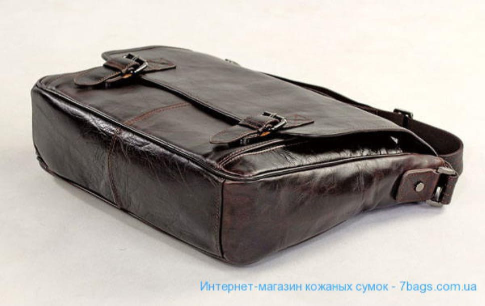 Містка шкіряна сумка через плече, темно-коричнева 7022