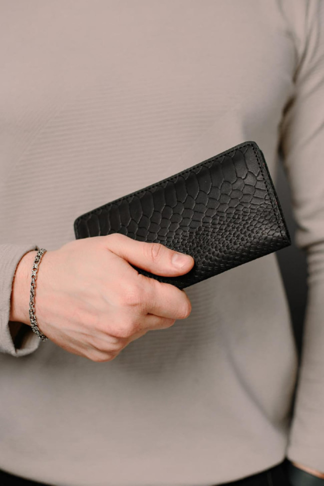 Men's wallet made of genuine leather with python embossing SR007 (black)