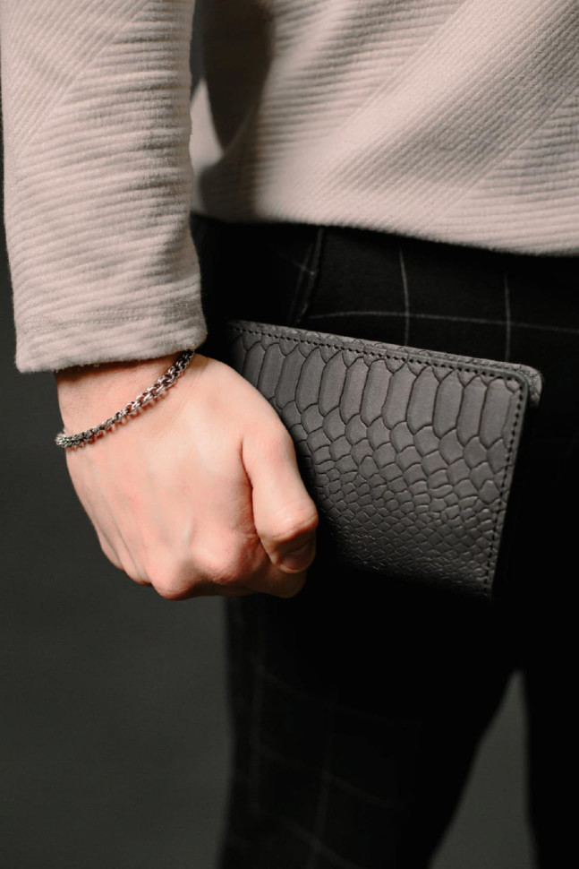 Men's wallet made of genuine leather with python embossing SR007 (black)