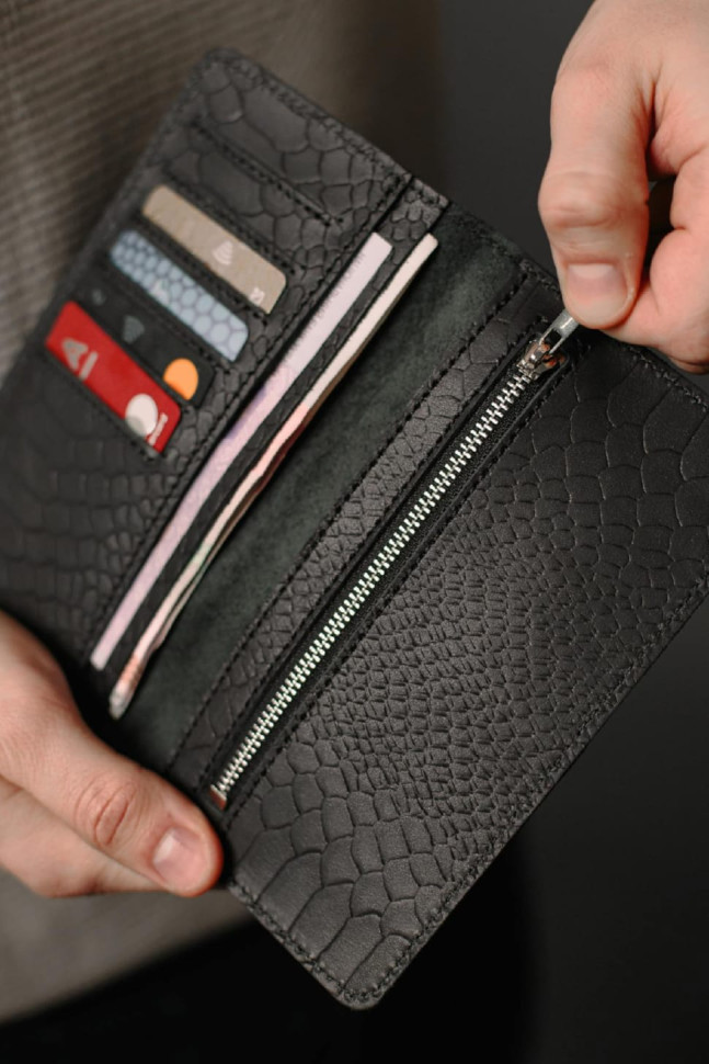 Men's wallet made of genuine leather with python embossing SR007 (black)