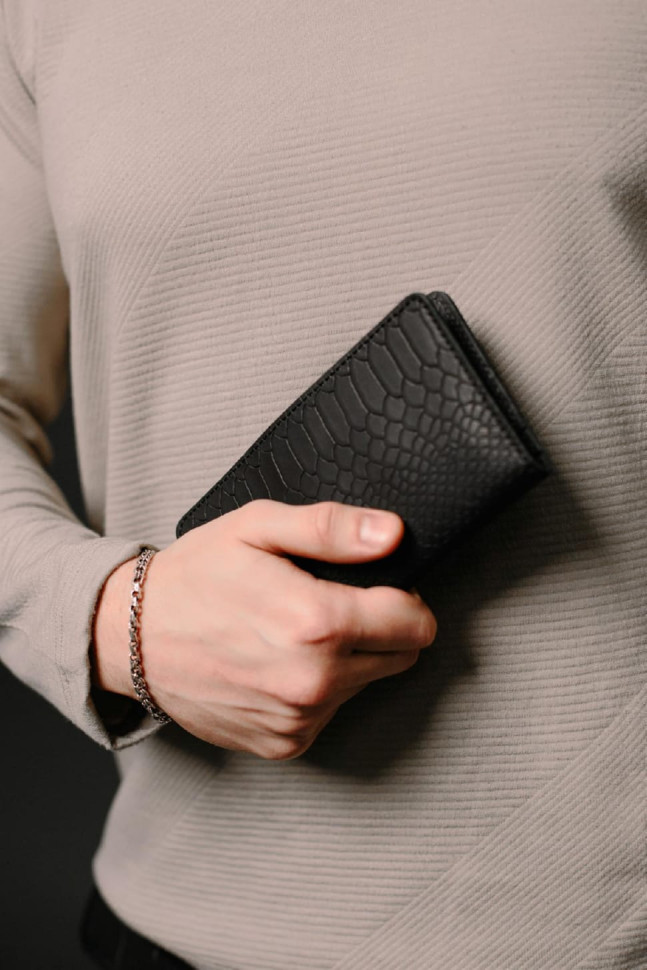 Men's wallet made of genuine leather with python embossing SR007 (black)