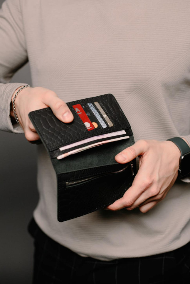 Men's wallet made of genuine leather with python embossing SR007 (black)