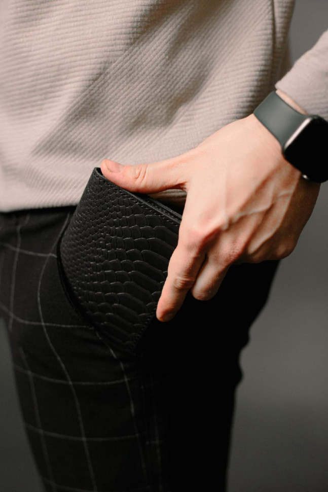 Men's wallet made of genuine leather with python embossing SR007 (black)