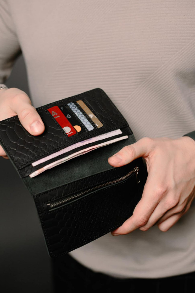 Men's wallet made of genuine leather with python embossing SR007 (black)