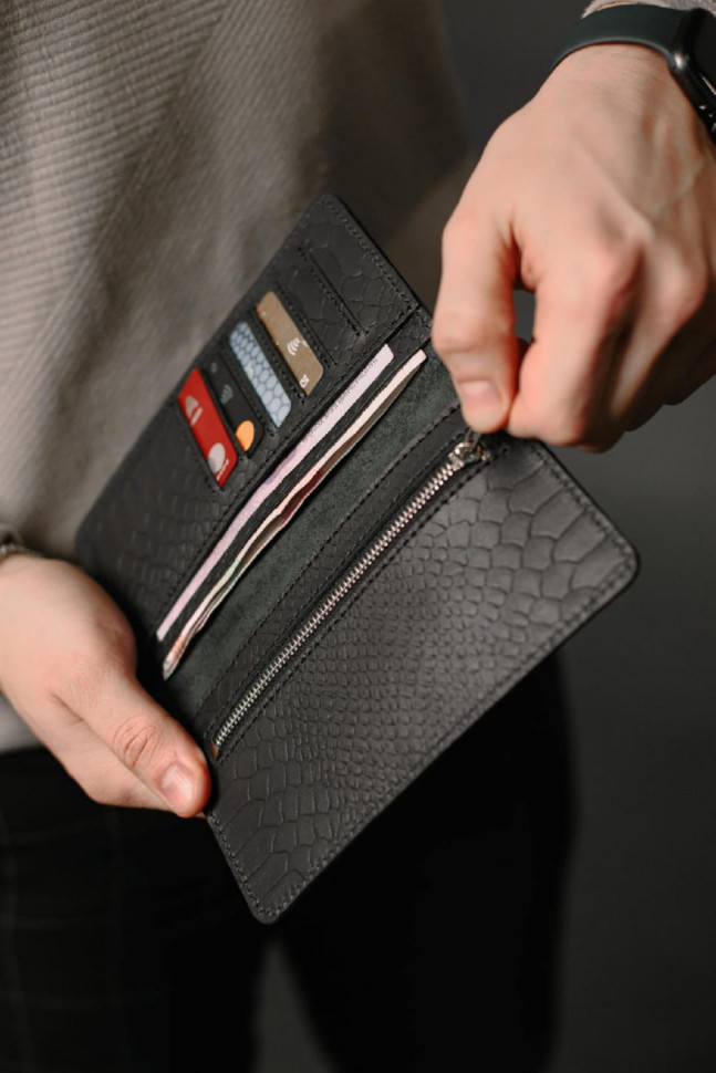 Men's wallet made of genuine leather with python embossing SR007 (black)