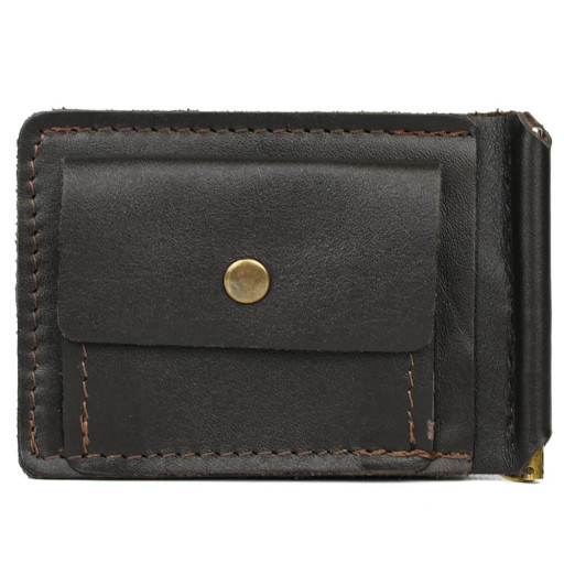 Затискач із монетницею шкіряний коричневий Наппа GC-hold2-3md TARWA