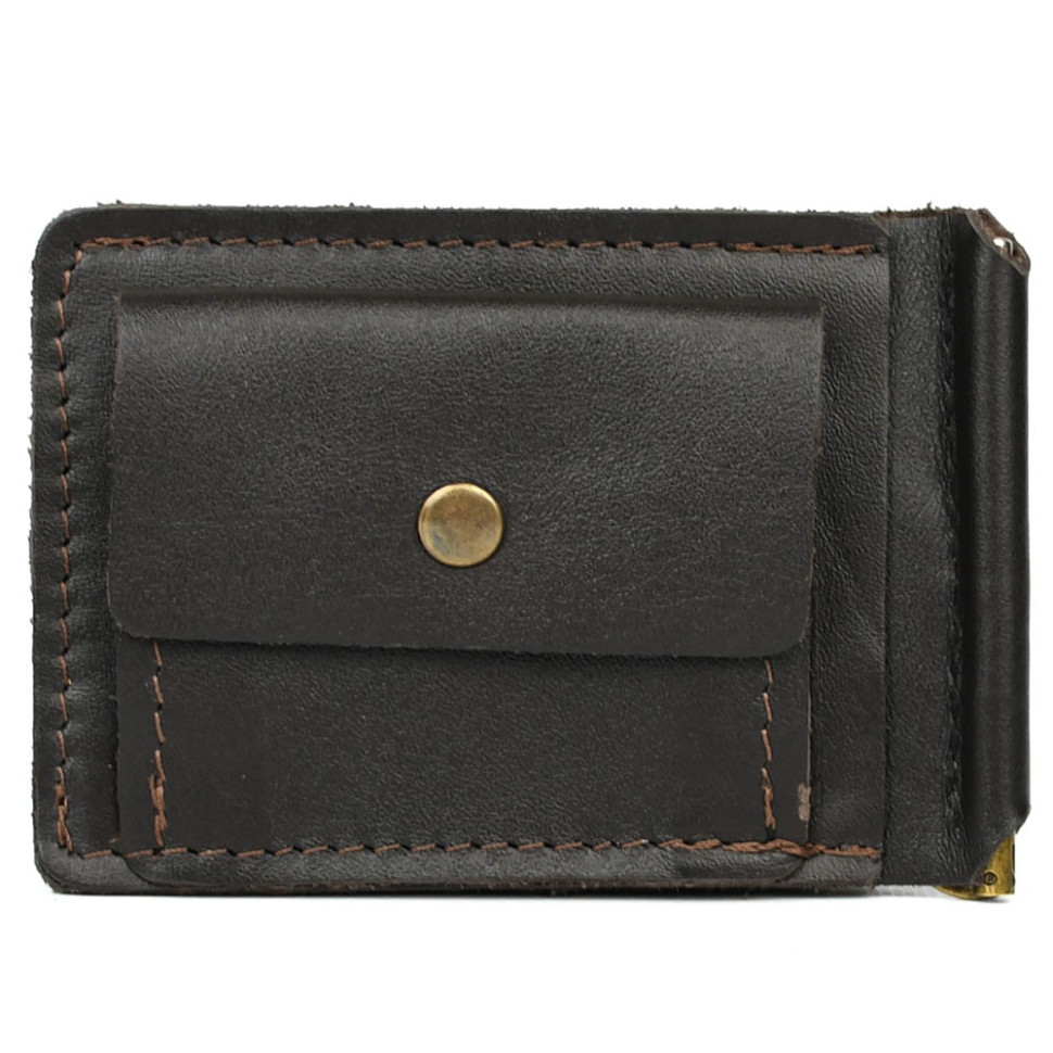 Затискач із монетницею шкіряний коричневий Наппа GC-hold2-3md TARWA