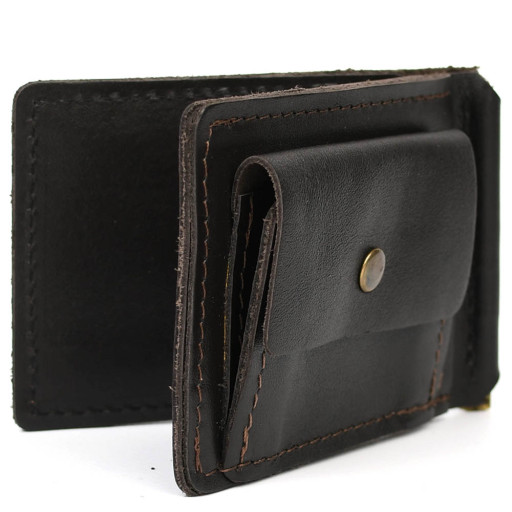 Затискач із монетницею шкіряний коричневий Наппа GC-hold2-3md TARWA