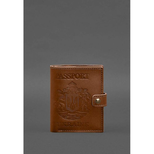 Шкіряна обкладинка-портмоне на паспорт з гербом України 25.0 Світло-коричнева