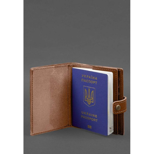 Шкіряна обкладинка-портмоне на паспорт з гербом України 25.0 Світло-коричнева