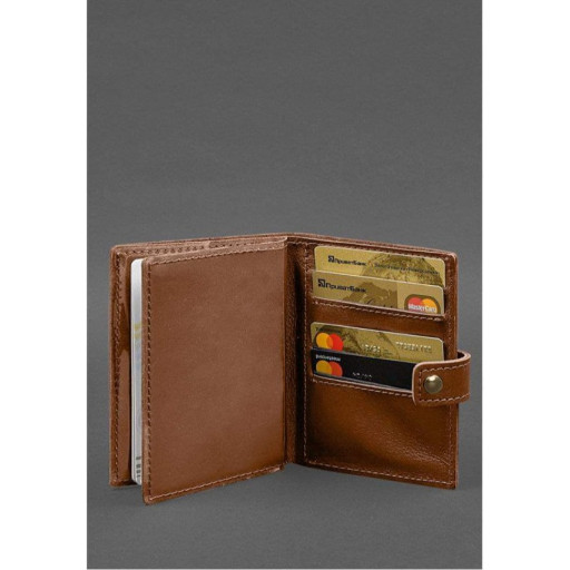 Шкіряна обкладинка-портмоне на паспорт з гербом України 25.0 Світло-коричнева