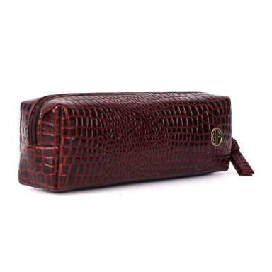 Hammonds Flycatcher UC501 Croco Brown Leather Cosmetic Case