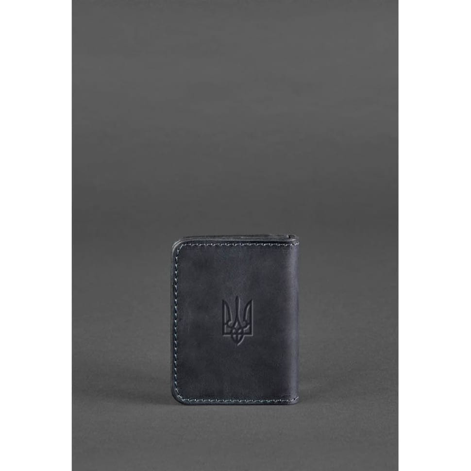 Шкіряна обкладинка для ID-паспорта та прав водія 4.1 синя Crazy Horse з гербом