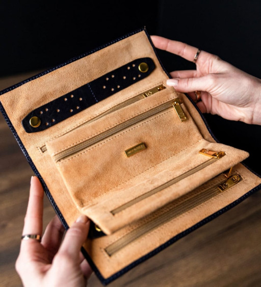 Шкіряний жіночий дорожній ювелірний футляр Madame Bovary - синій Time Resistance 5240901